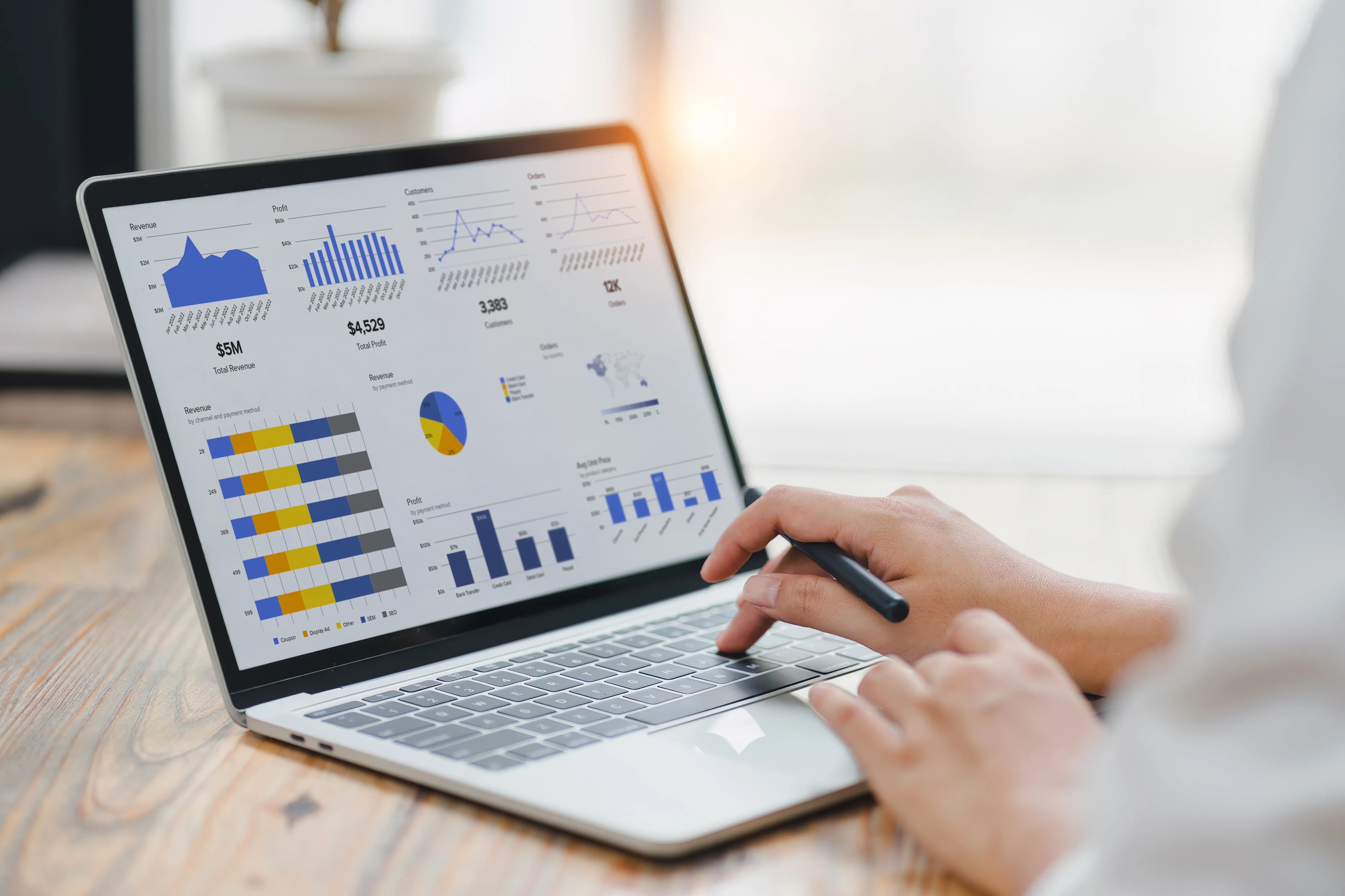 Laptop met een dashboard vol grafieken en kerncijfers