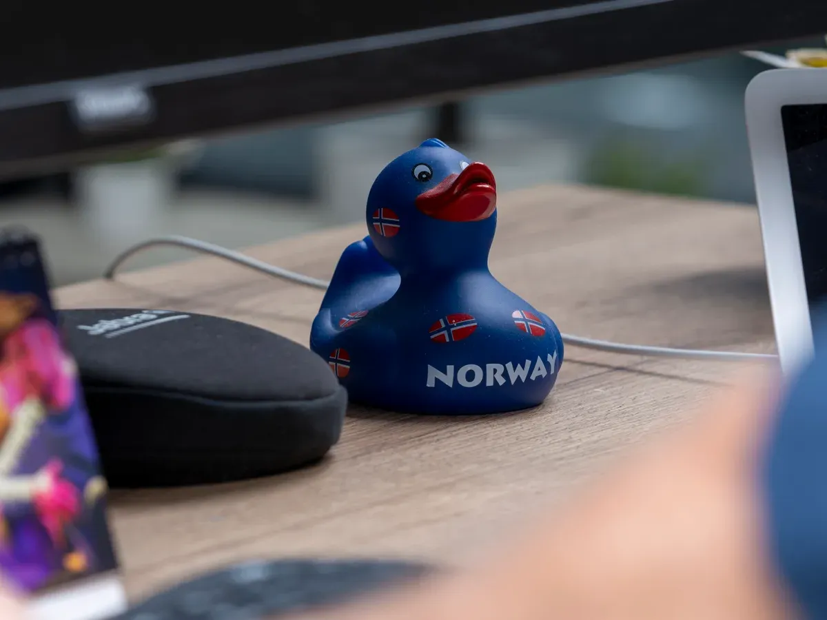 Speelgoedvogeltje op een bureau